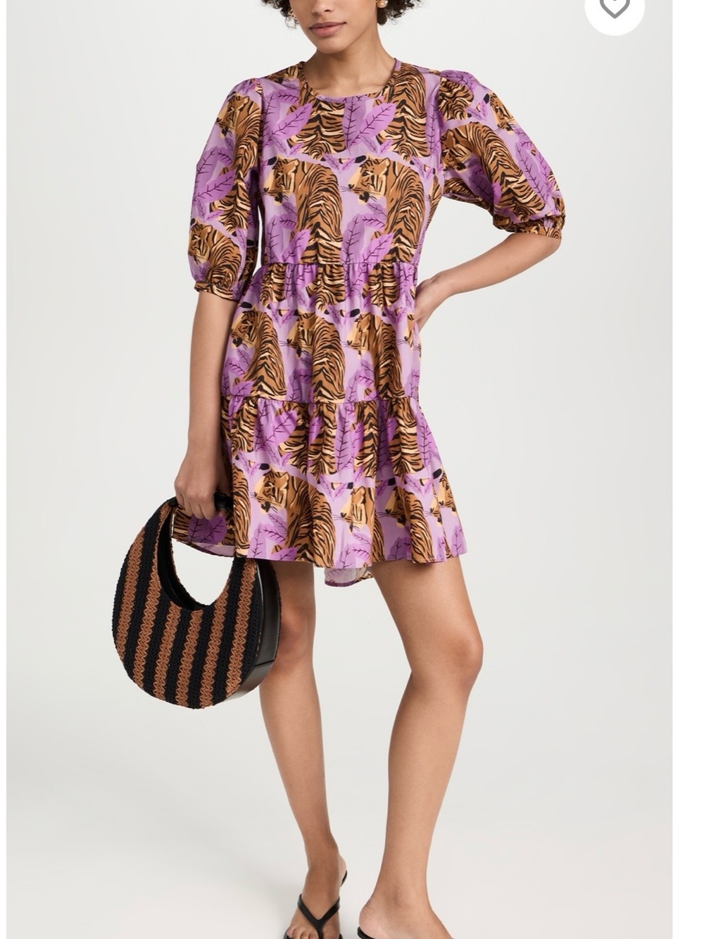 FARM Rio Purple and Brown Tiger Print Tiered Mini Dress